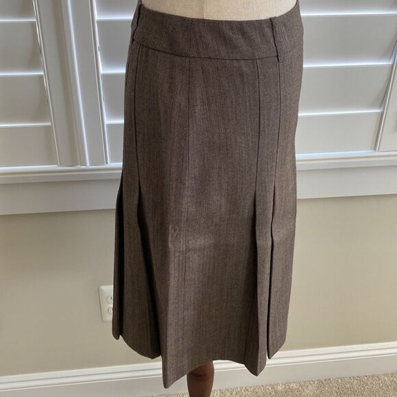 Sz 0 Ann Taylor LOFT tweed brown wool pleated skirt - Picture 2 of 9